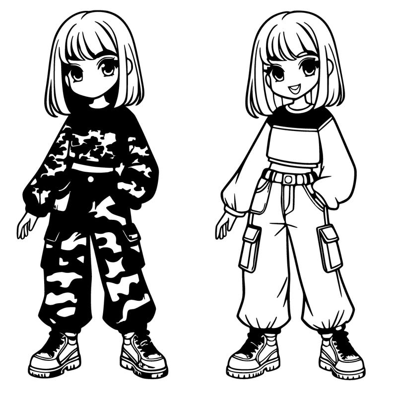 teenage girl with military patterned carol top and baggy camouflage jeans