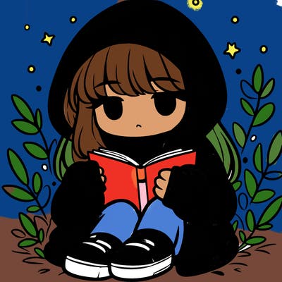 girl in oversized hoodie reading a book