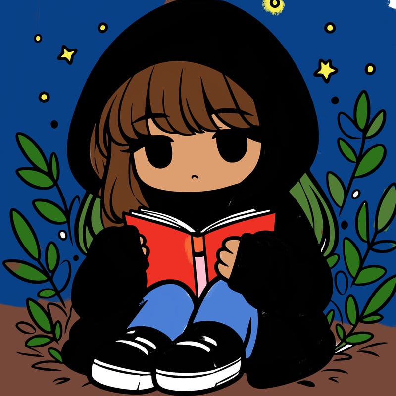 girl in oversized hoodie reading a book