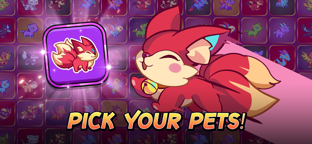 Monster Slayer Offline RPG - A colorful collection of cute fantasy pets and a red fox character in Monster Slayer Offline RPG.