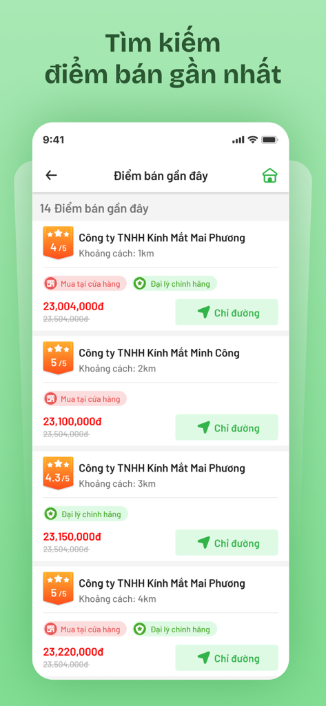 Interface of iCheck Scan app displaying a list of nearby retail locations with product prices and store ratings