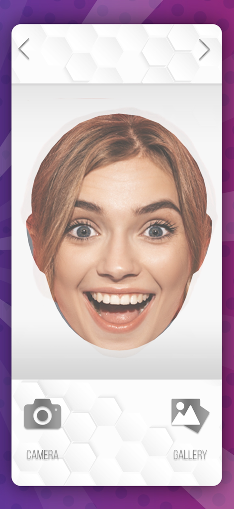 Interface of the Gif Your Face app showing a face selection screen with camera and gallery options