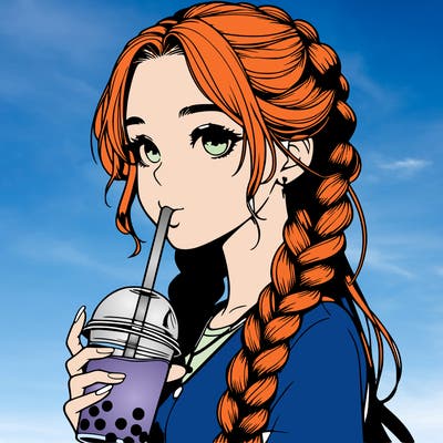 realistic girl with braided hair drinking boba