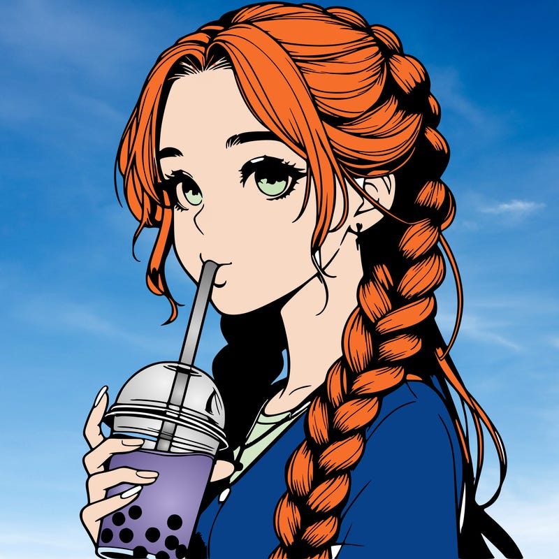 realistic girl with braided hair drinking boba