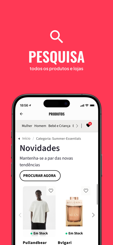 Colombo Loves Me - Smartphone screen of Colombo Loves Me app showing product search and fashion trends
