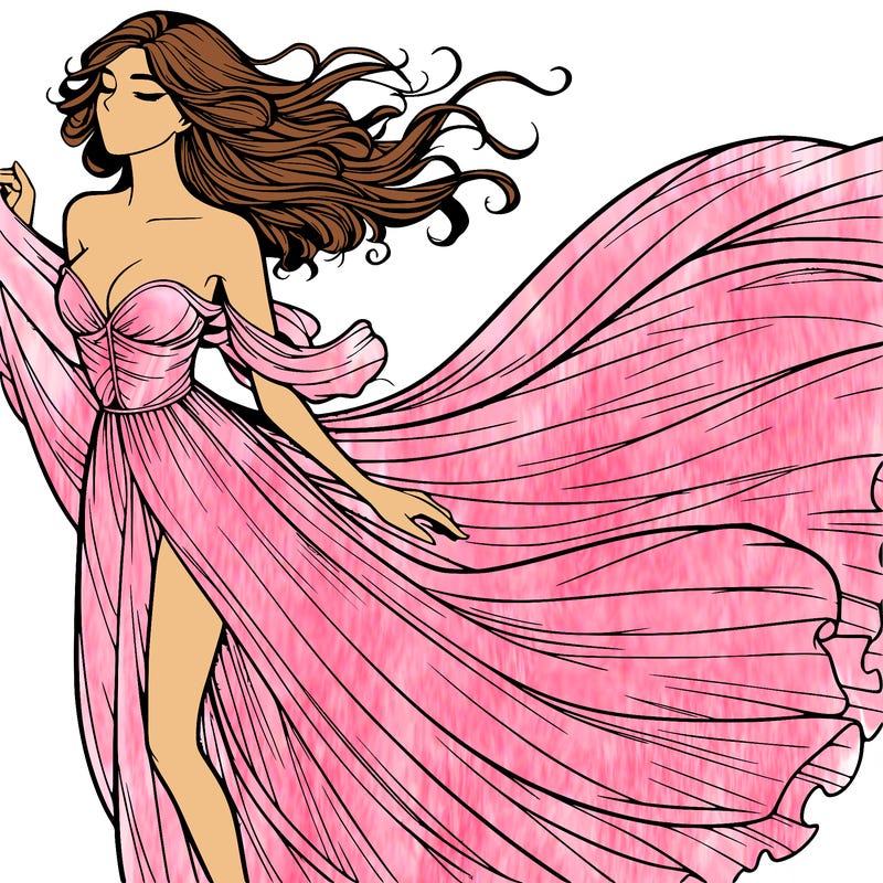 realistic woman in dress flowing the the wind