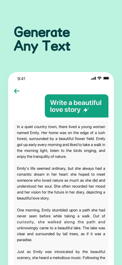 Una captura de pantalla de la interfaz de la aplicación Chatbox mostrando a la IA generando una historia creativa basada en la indicación de un usuario