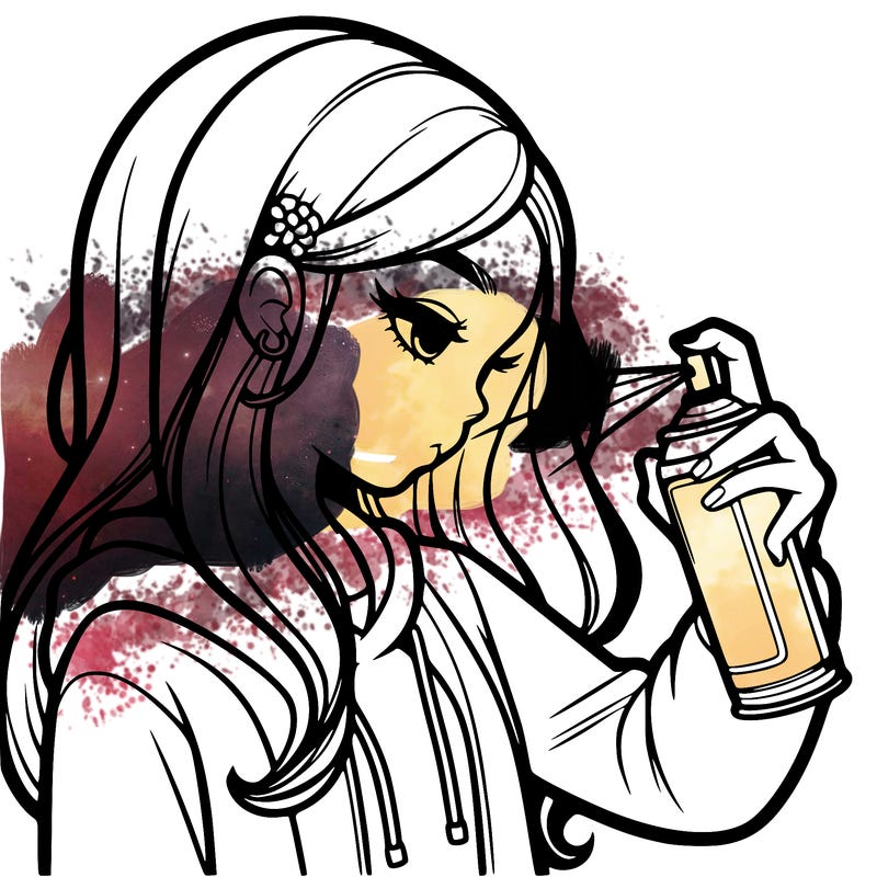 a realistic girl spray painting