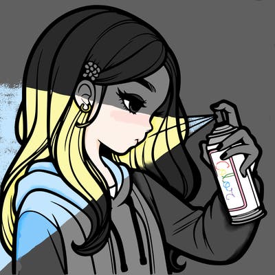 a realistic girl spray painting