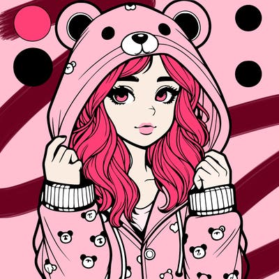 realistic girl in a animal pjs hoodie