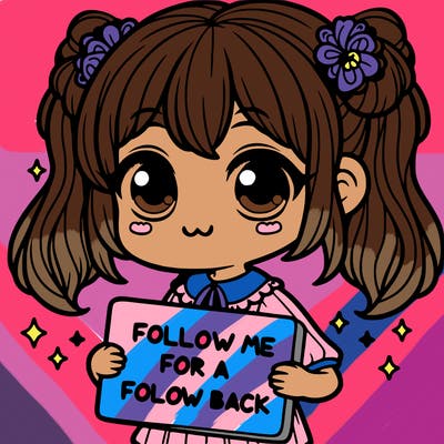 cute girl with a sign that says follow me for a follow back