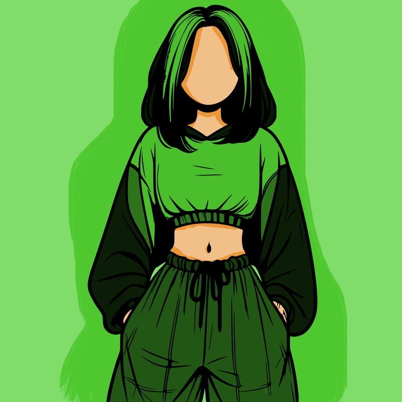 realistic girl faceless with baggy pants and a crop top