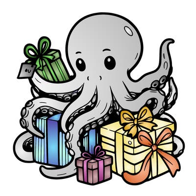 an octopus wrapping gifts