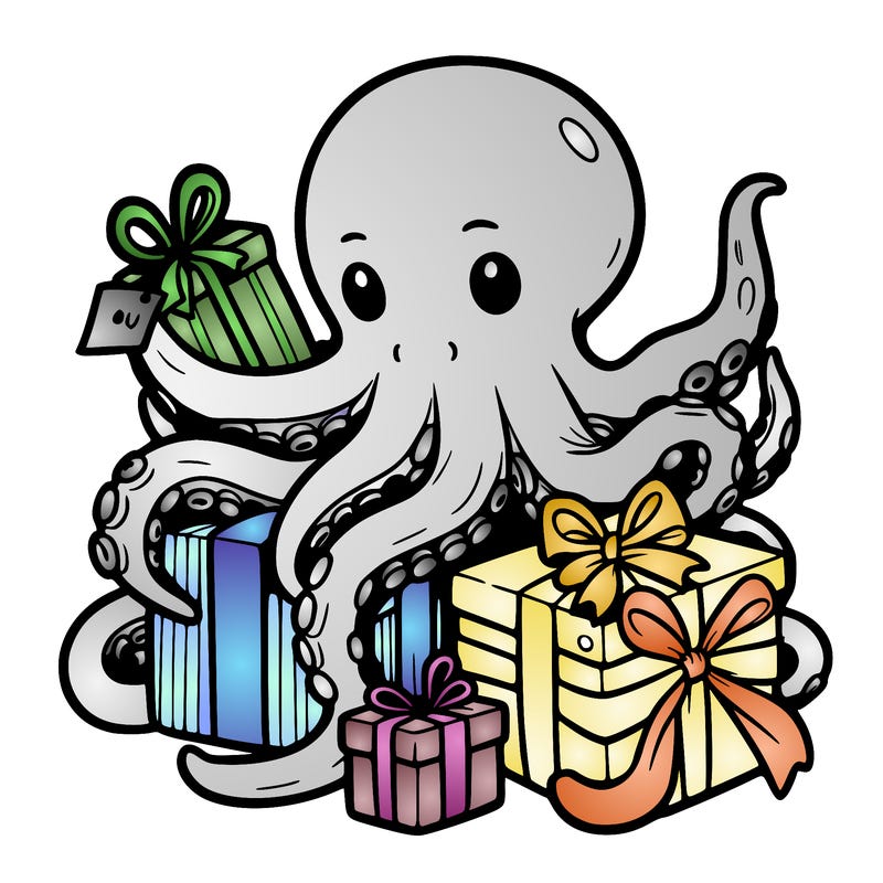 an octopus wrapping gifts
