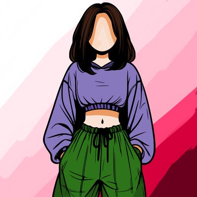 realistic girl faceless with baggy pants and a crop top