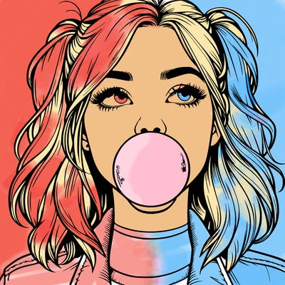 realististic girl blowing bubble -gum