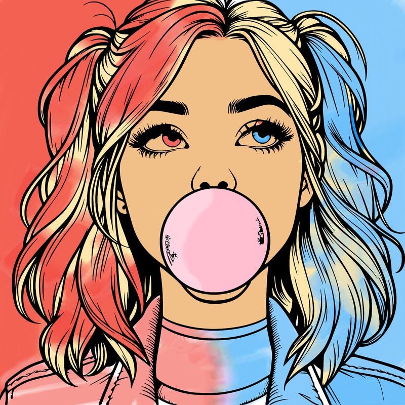 realististic girl blowing bubble -gum