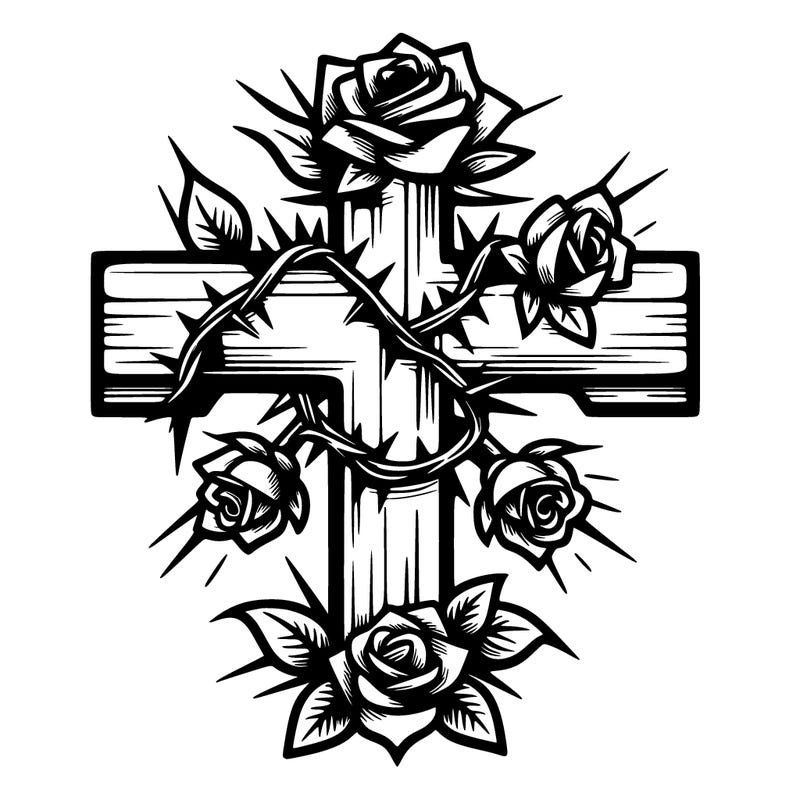 cross with roses and thorns