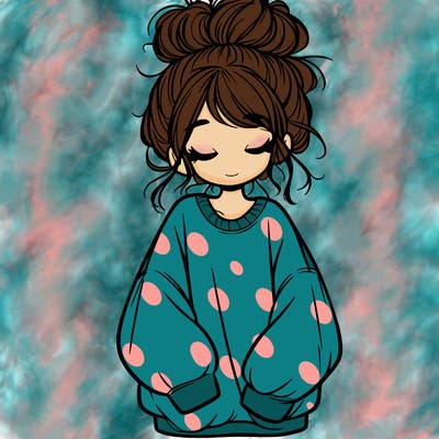 girl with baggy sweatshirt and messy bun