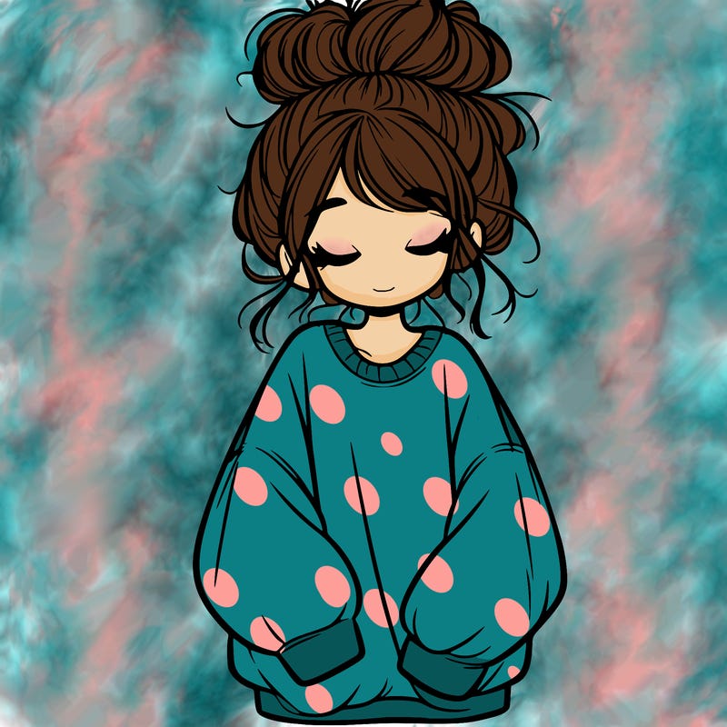 girl with baggy sweatshirt and messy bun