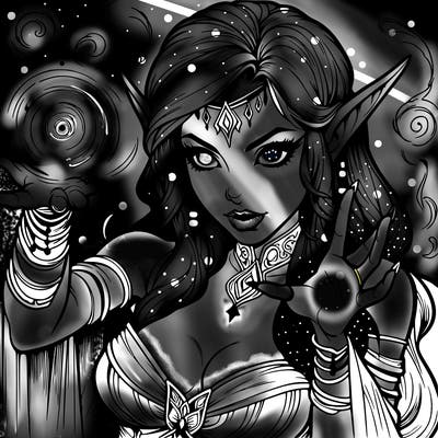 realistic scary beautiful elf sorceress casting spell