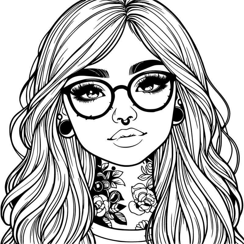 girl with freckles and tattoos and glasses realistic