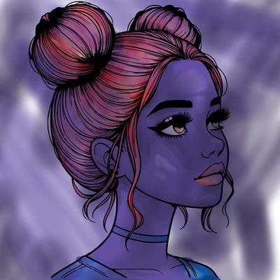 realistic girl with buns on the top of her head