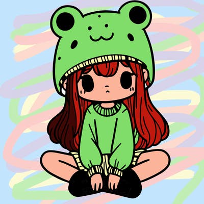 a girl wearing a frog hat and some frog socks