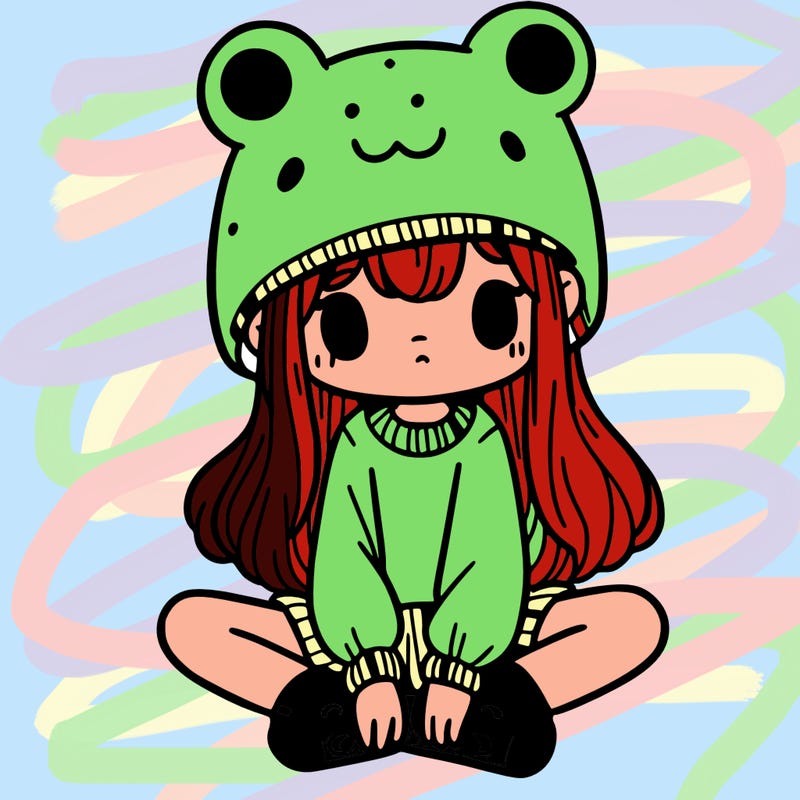a girl wearing a frog hat and some frog socks