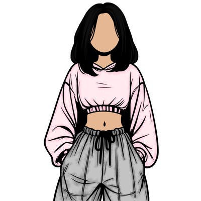 realistic girl faceless with baggy pants and a crop top