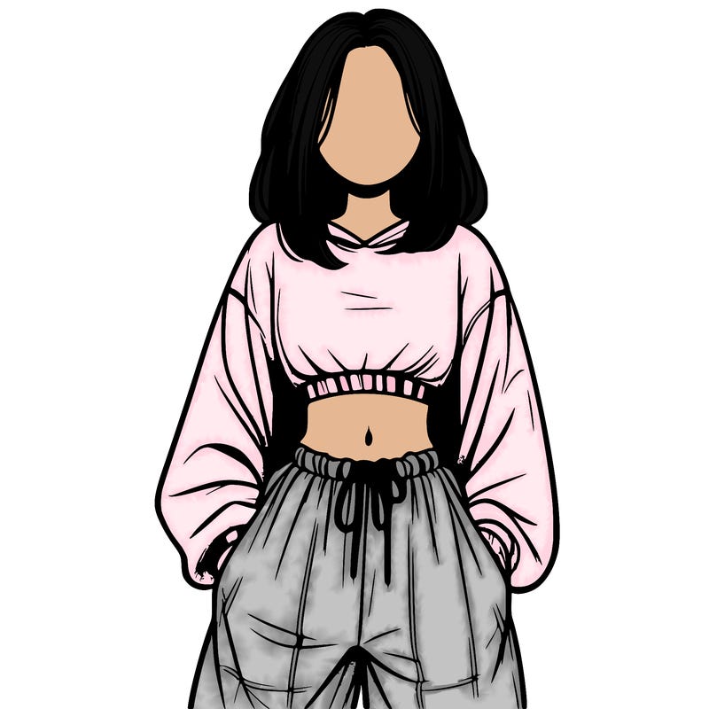 realistic girl faceless with baggy pants and a crop top