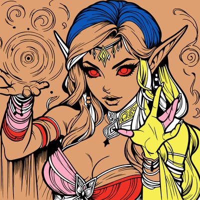 realistic scary beautiful elf sorceress casting spell