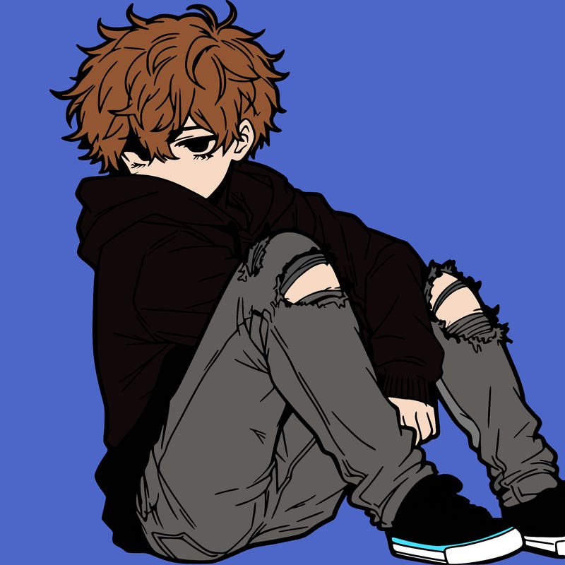 a male hoddie ripped jeans messy hair anime