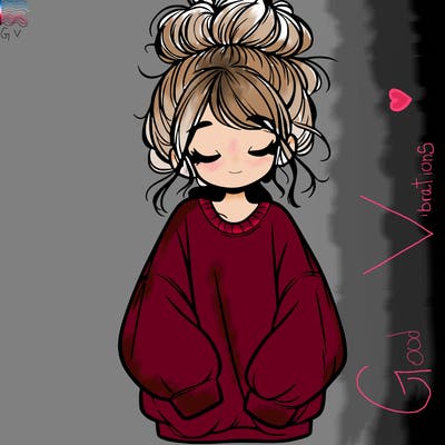 girl with baggy sweatshirt and messy bun