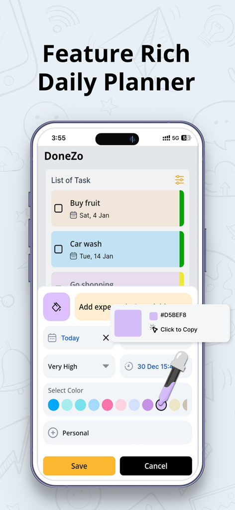 ToDo List: Daily Task Reminder - DoneZo app showing the feature rich daily planner interface with task lists and customization