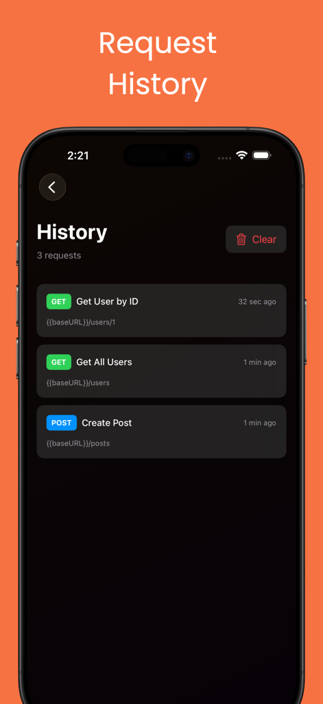 Postmon - Rest API Client - Screenshot of the Postmon app showing a list of recent REST API request history with GET and POST methods