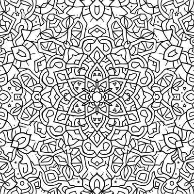 Immerse yourself in the hypnotic beauty of this Tessellation Mandala coloring page. Featuring repeating geometric shapes that interlock seamlessly, this design promises a deeply engaging and satisfying creative challenge.