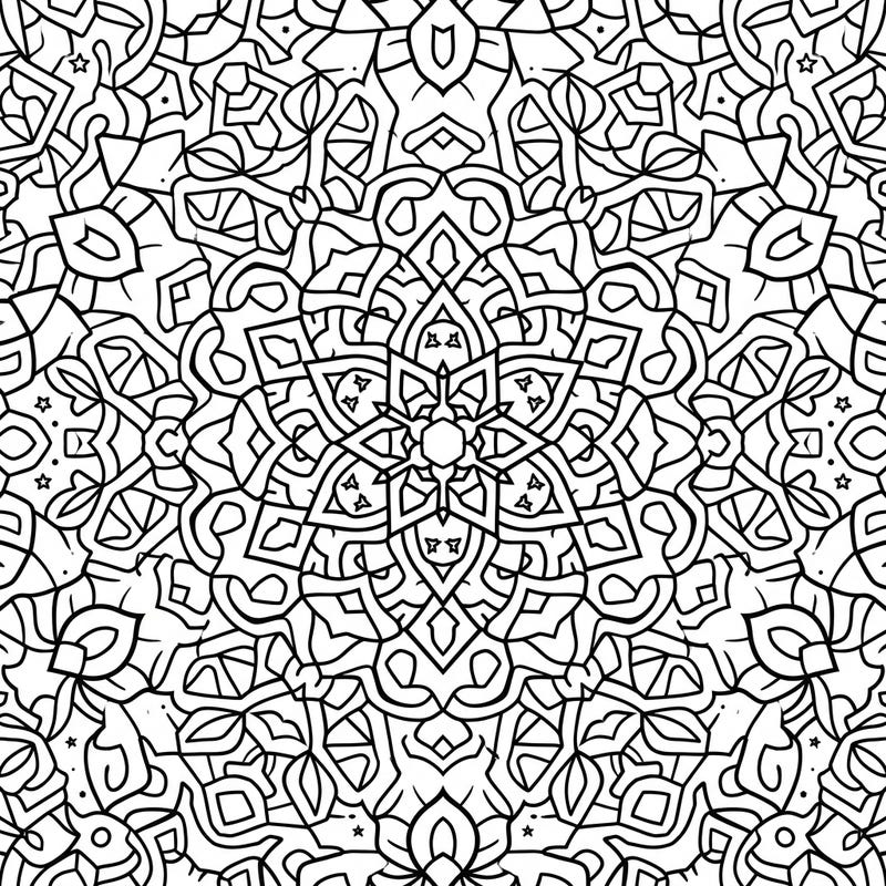 Immerse yourself in the hypnotic beauty of this Tessellation Mandala coloring page. Featuring repeating geometric shapes that interlock seamlessly, this design promises a deeply engaging and satisfying creative challenge.