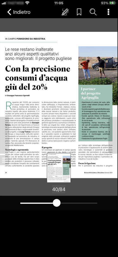 Rivista di Orticoltura - Artículo técnico sobre ahorro de agua en el cultivo industrial de tomates de Rivista di Orticoltura.