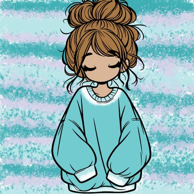 girl with baggy sweatshirt and messy bun