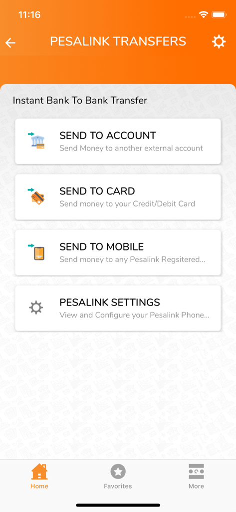 Credit Bank CB Konnect - CB Konnect app screen showing PesaLink instant bank transfer options to account, card, and mobile.