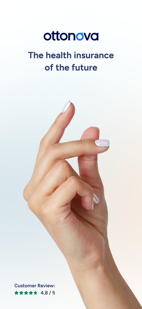 ottonova promotional screen with slogan The health insurance of the future and a hand snapping fingers