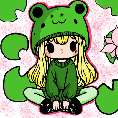 a girl wearing a frog hat and some frog socks