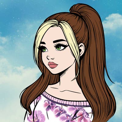 realistic girl with a high ponytail
