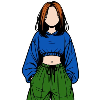 realistic girl faceless with baggy pants and a crop top