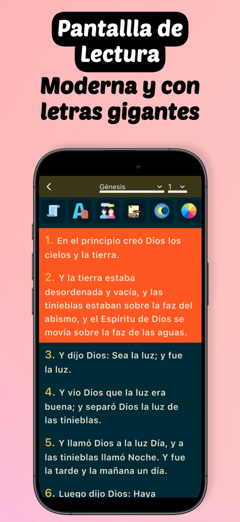 Biblia Con Letra Gigante - Reading screen of the Biblia Con Letra Gigante app with large Spanish text
