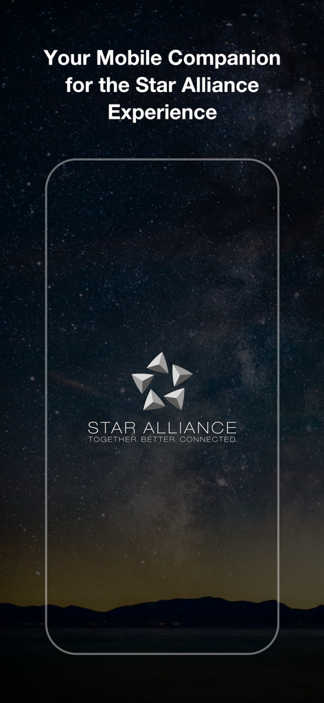 Star Alliance - Schermata di benvenuto dell'app Star Alliance con uno sfondo notturno stellato e il logo del marchio