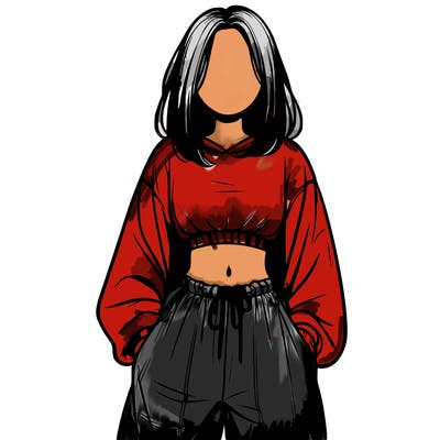 realistic girl faceless with baggy pants and a crop top