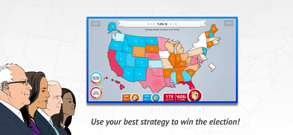 270 | Two Seventy US Election - Strategic electoral map interface with political candidate avatars for the 270 US Election game.