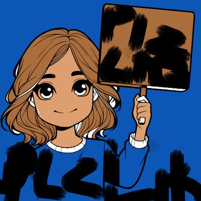 realistic girl holding up a sign